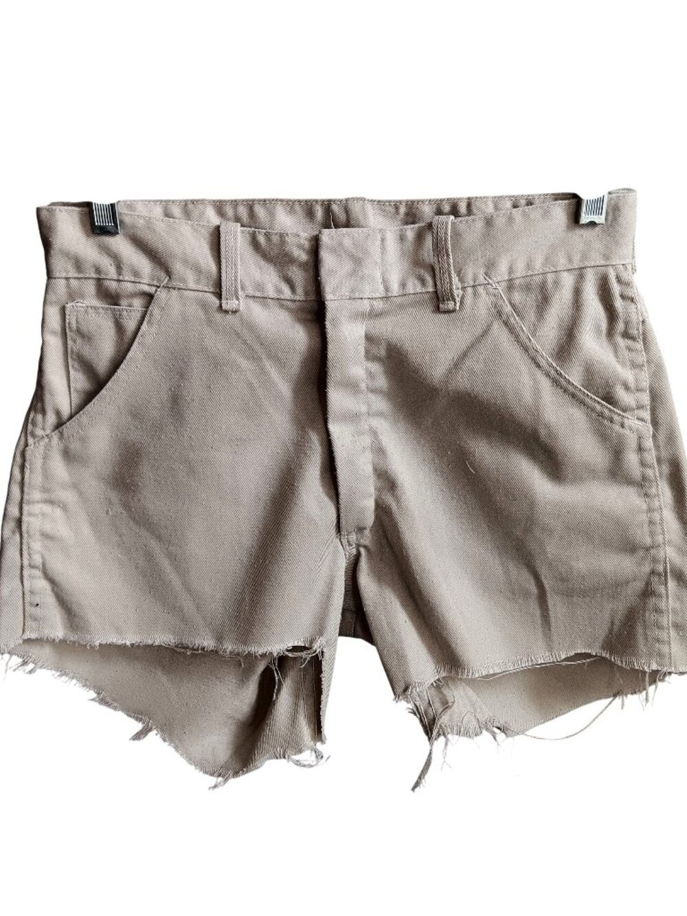 1970's Beige High-Waisted True Hippy 30W Vintage Shorts Frayed Hem Distress 30"